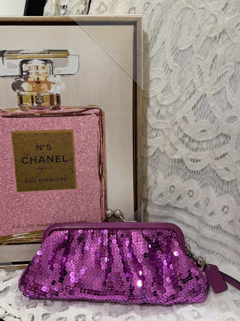 Coach 👛Sequin Evening Clutch - Purple